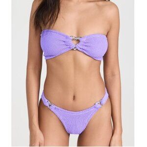 Hunza G Nicole Bikini Set OS NEW Lilac Purple Glitter Hearts Smocked High Cut